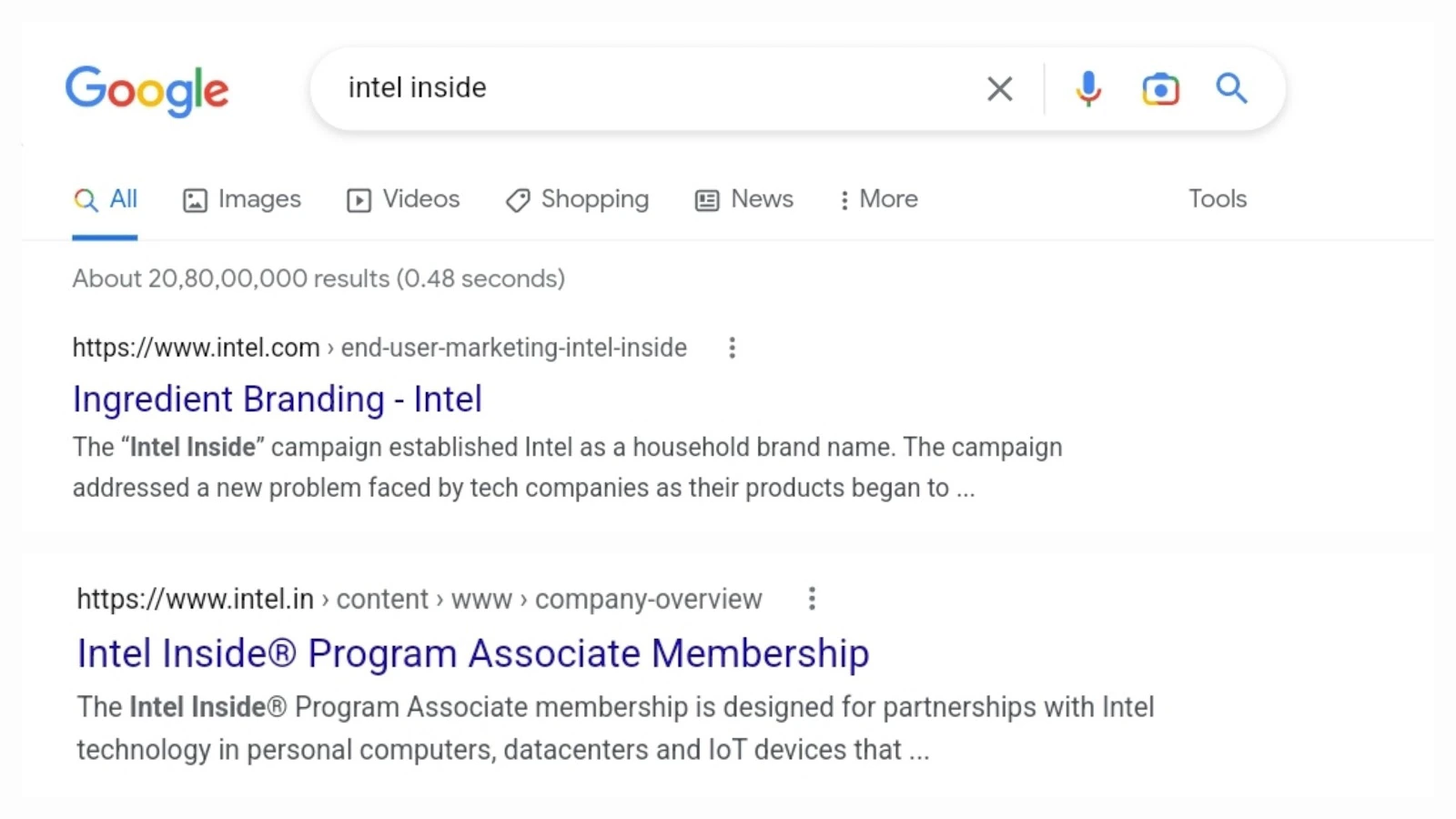 Intel inside as a branded keyword