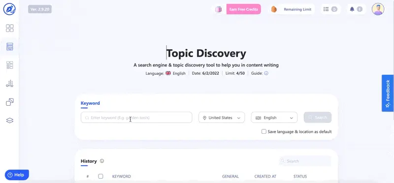 Enter your seed keyword in Topic Discovery