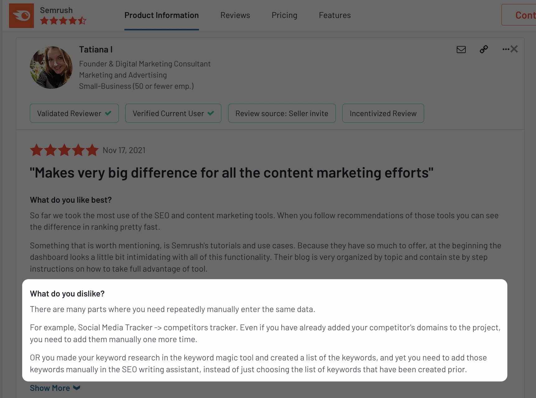 Semrush Review on G2 Crowd