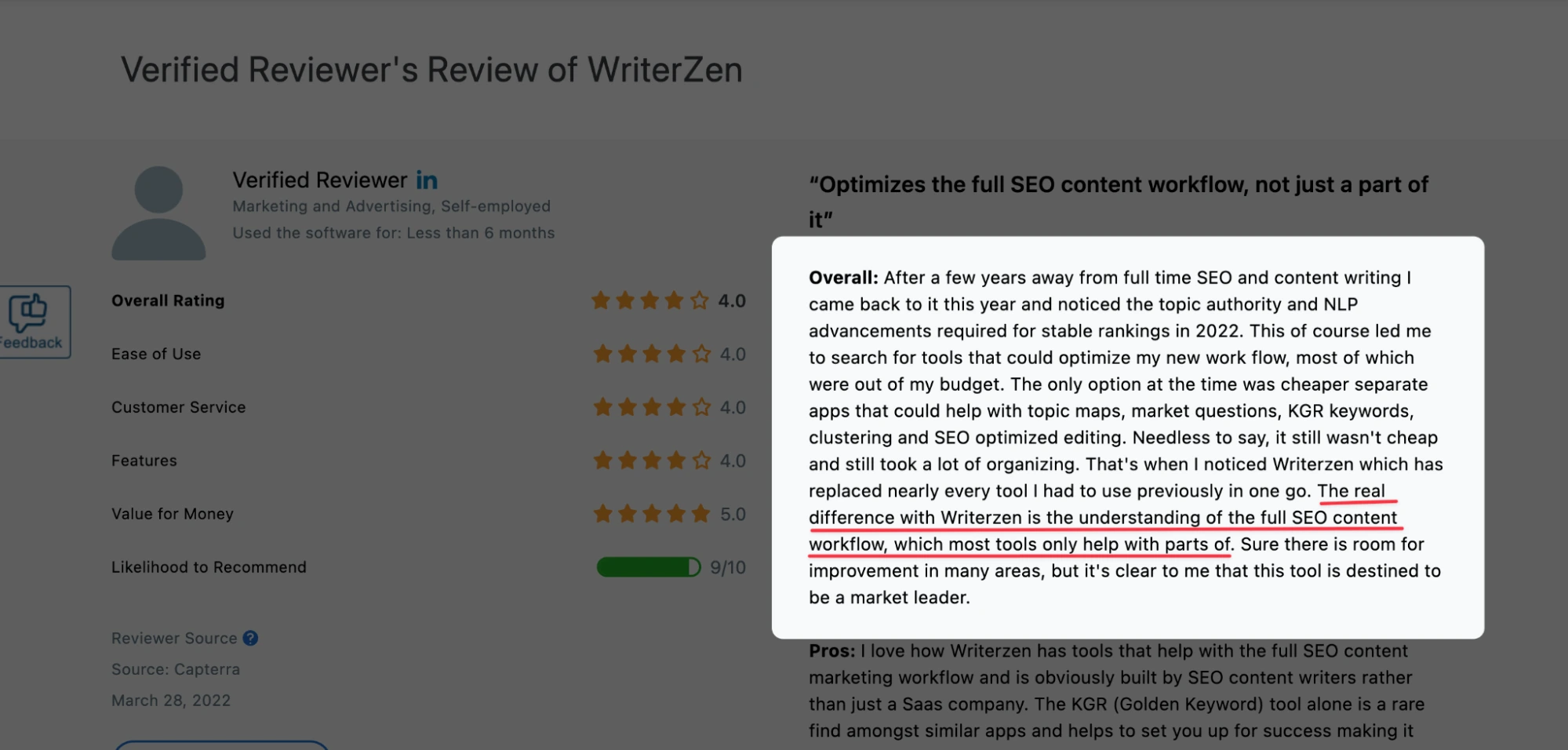 WriterZen Review on Capterra