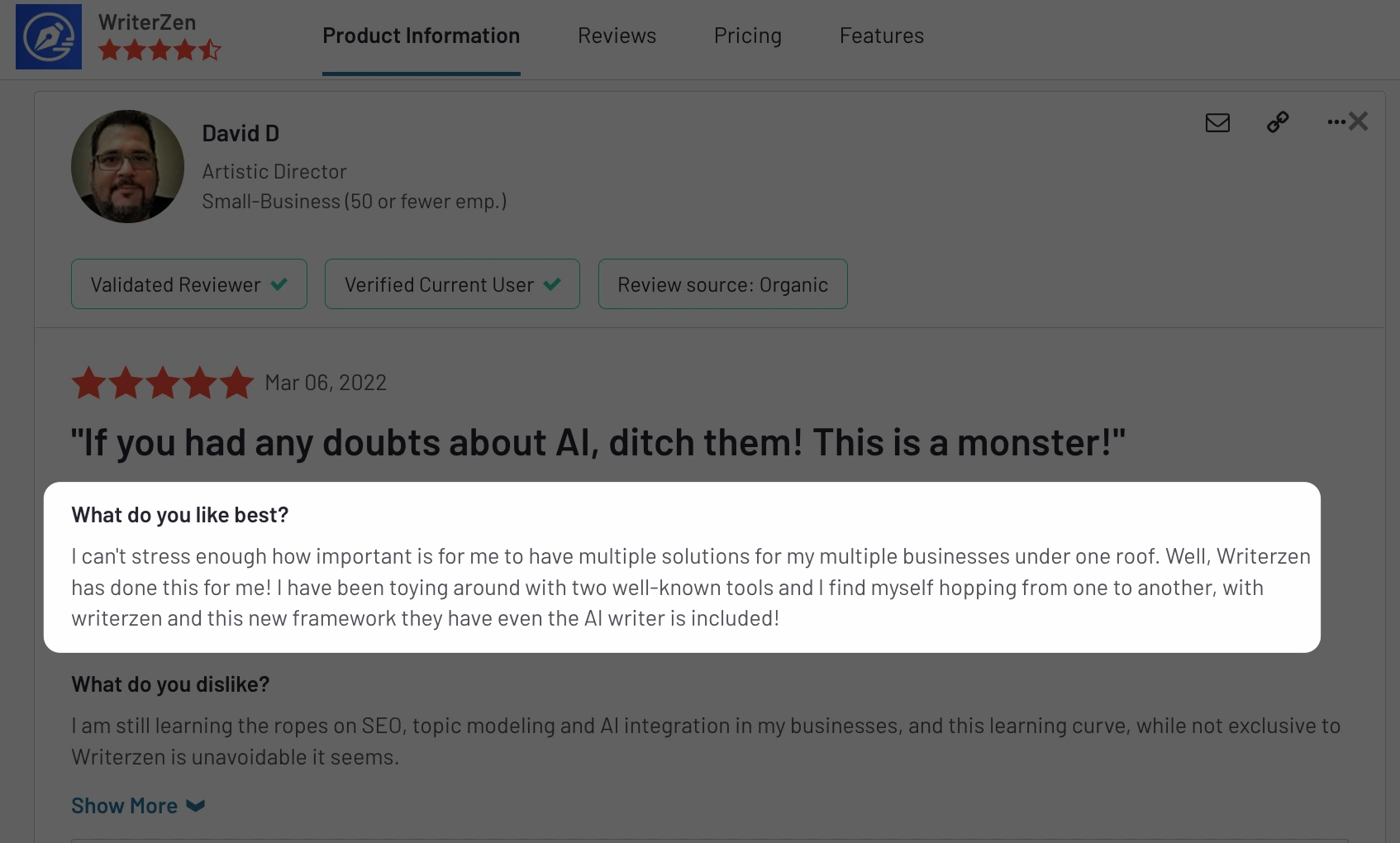 WriterZen Review on G2 Crowd