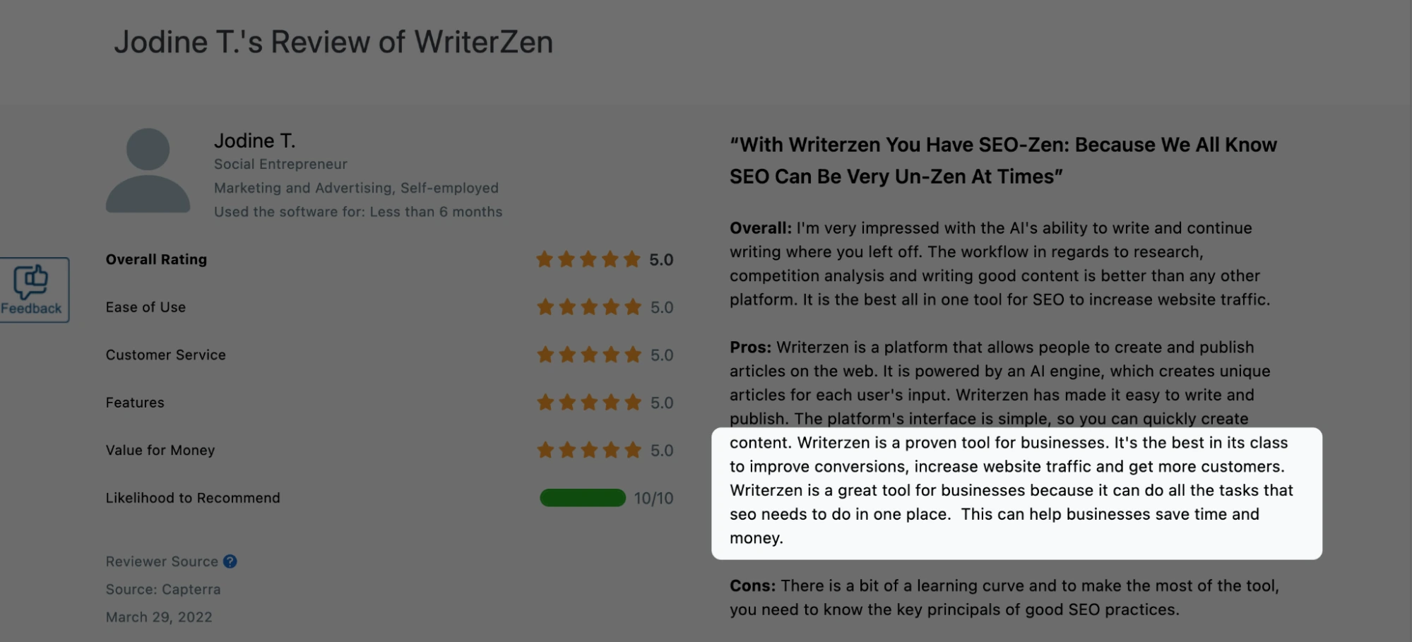 WriterZen Review on Capterra