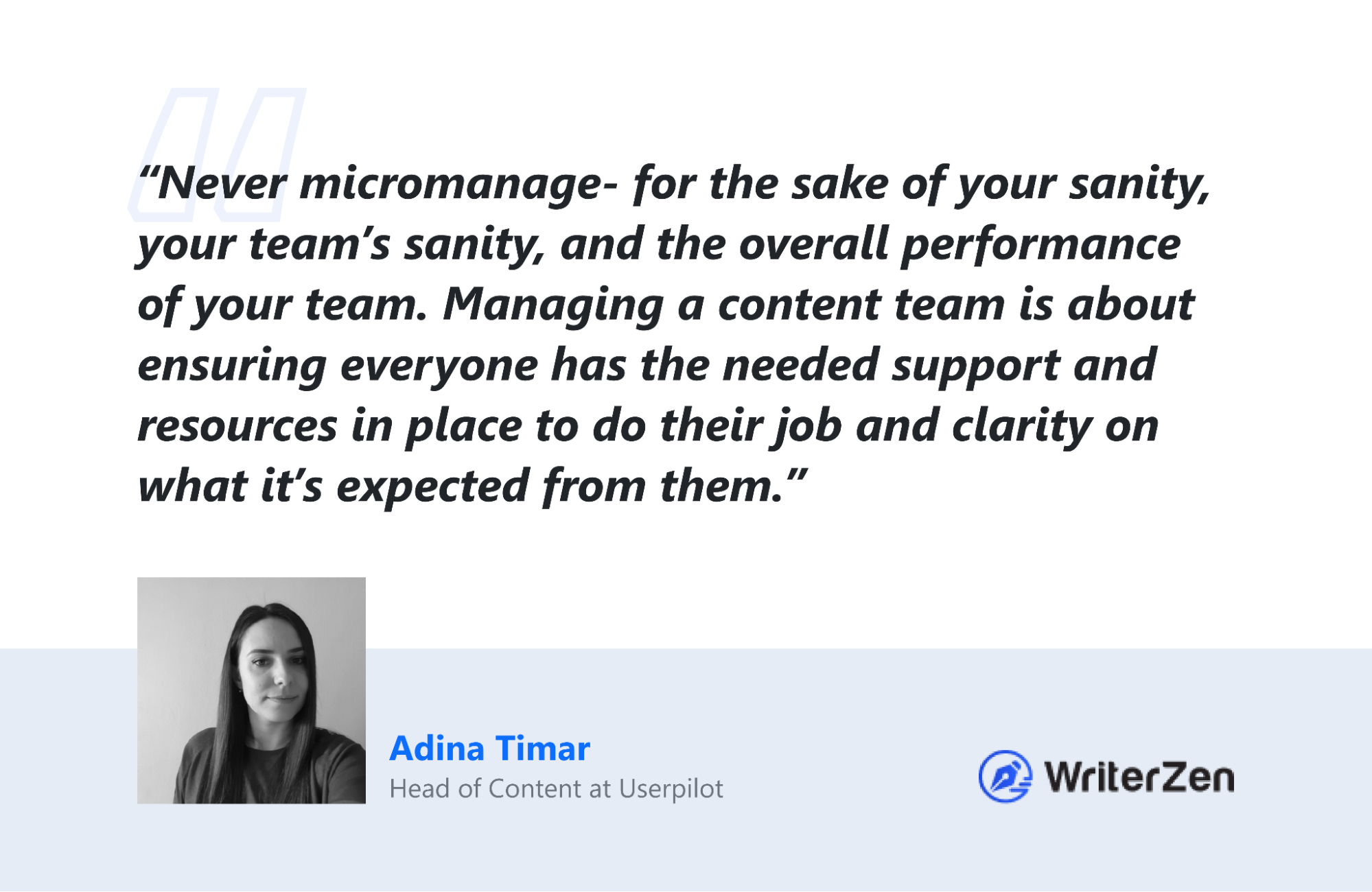 Adina Timar quote about managing a content team