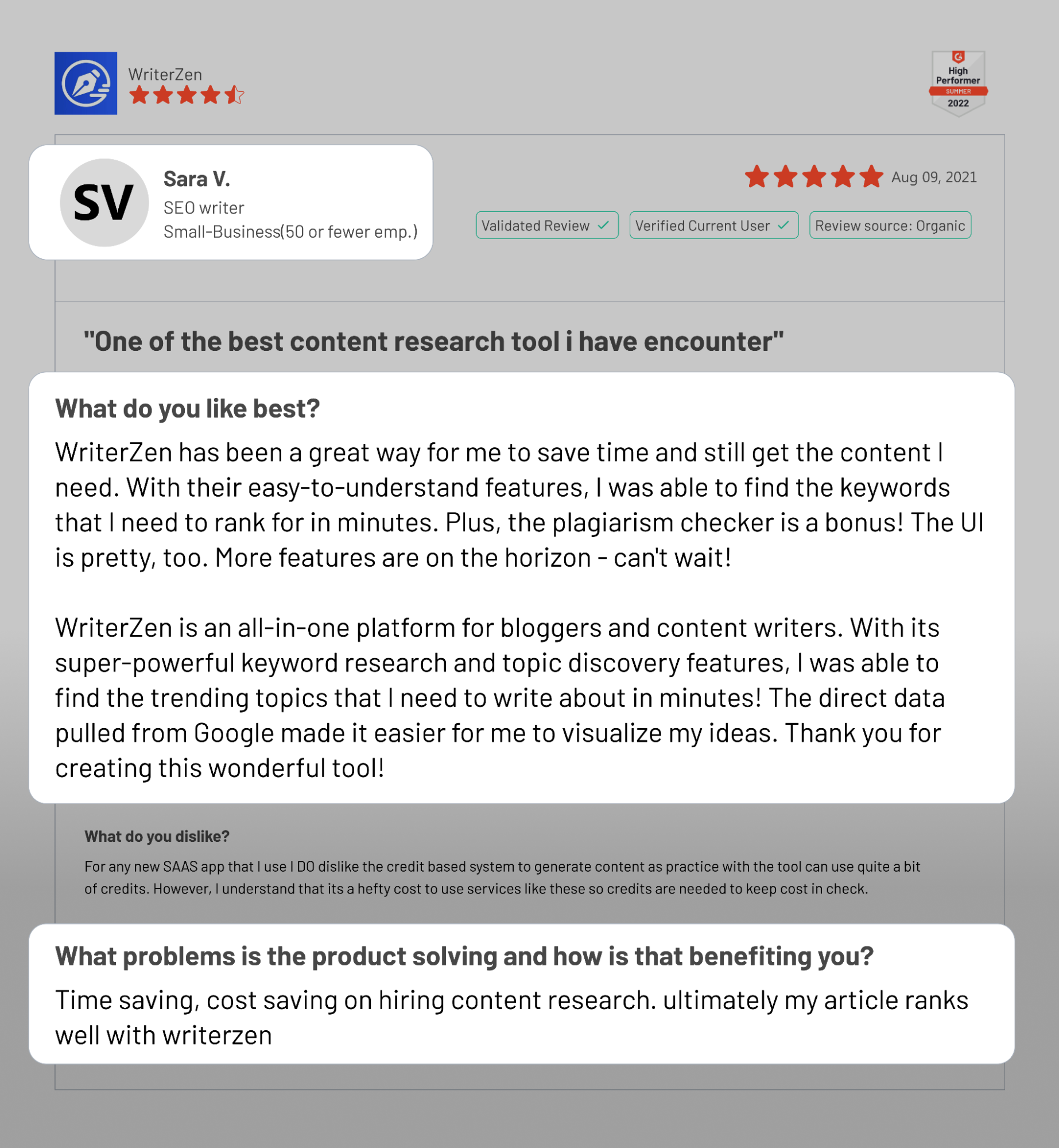 WriterZen is reviewed as best content research tool