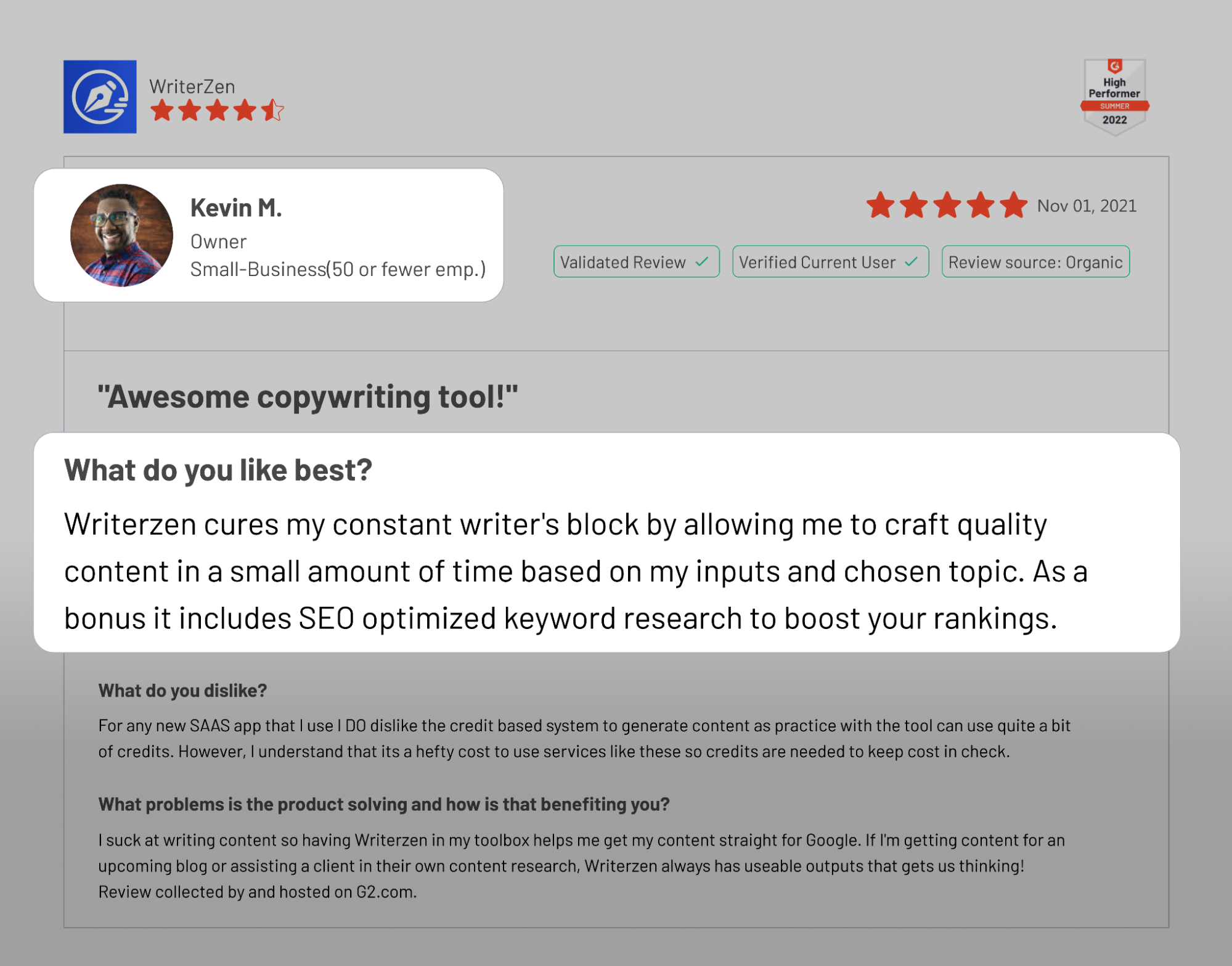 WriterZen Review on G2 Crowd