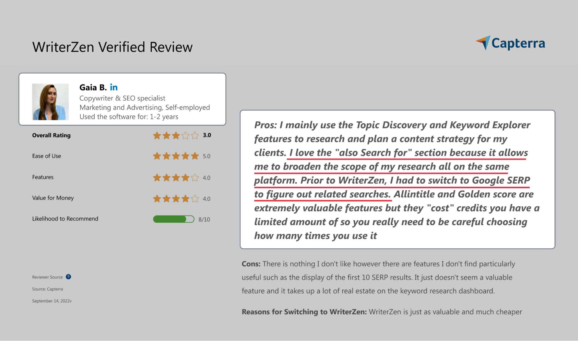 WriterZen's Also Search For Section Helps Speed Up the Process