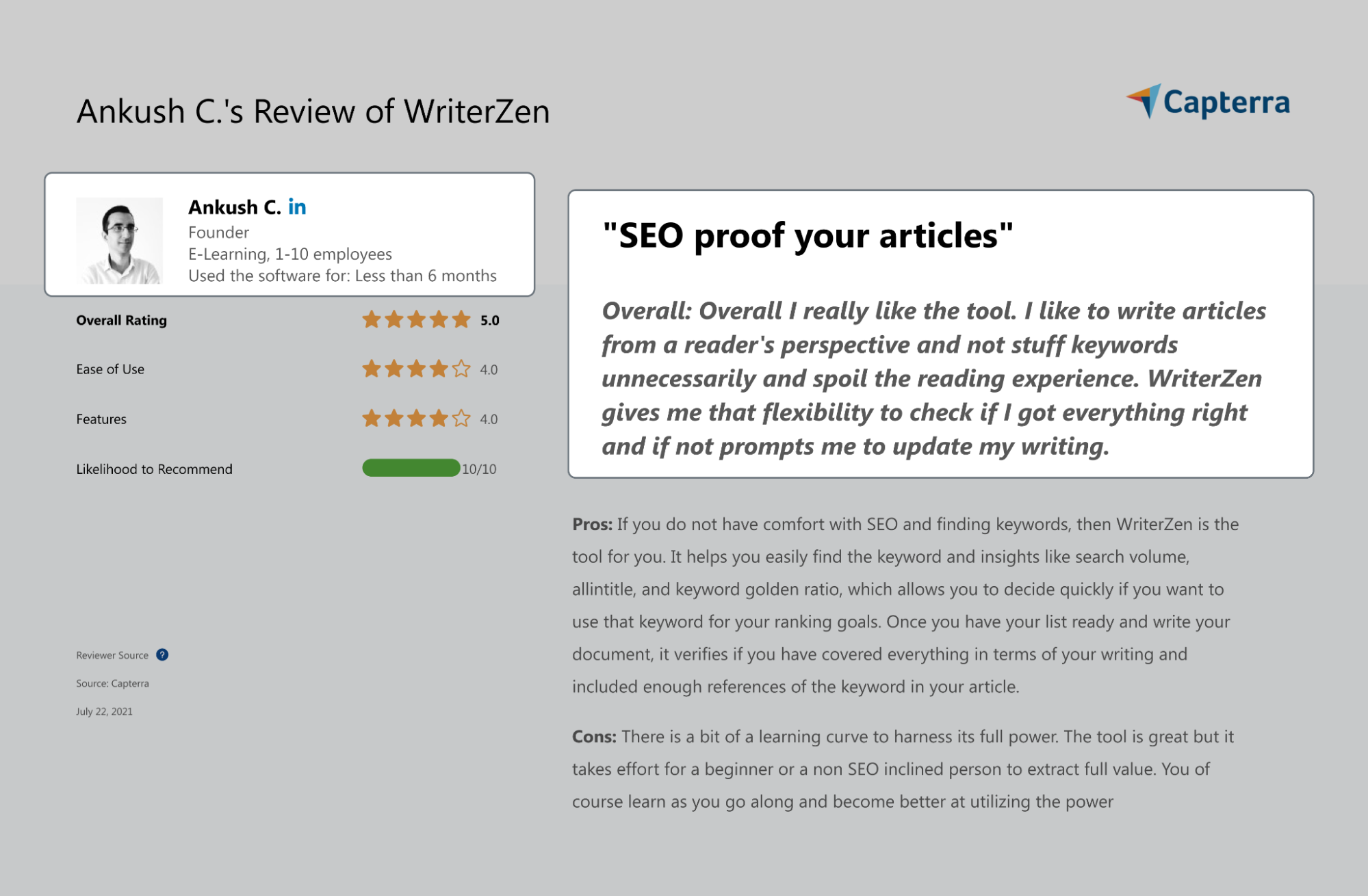 User Feedback On Writerzen