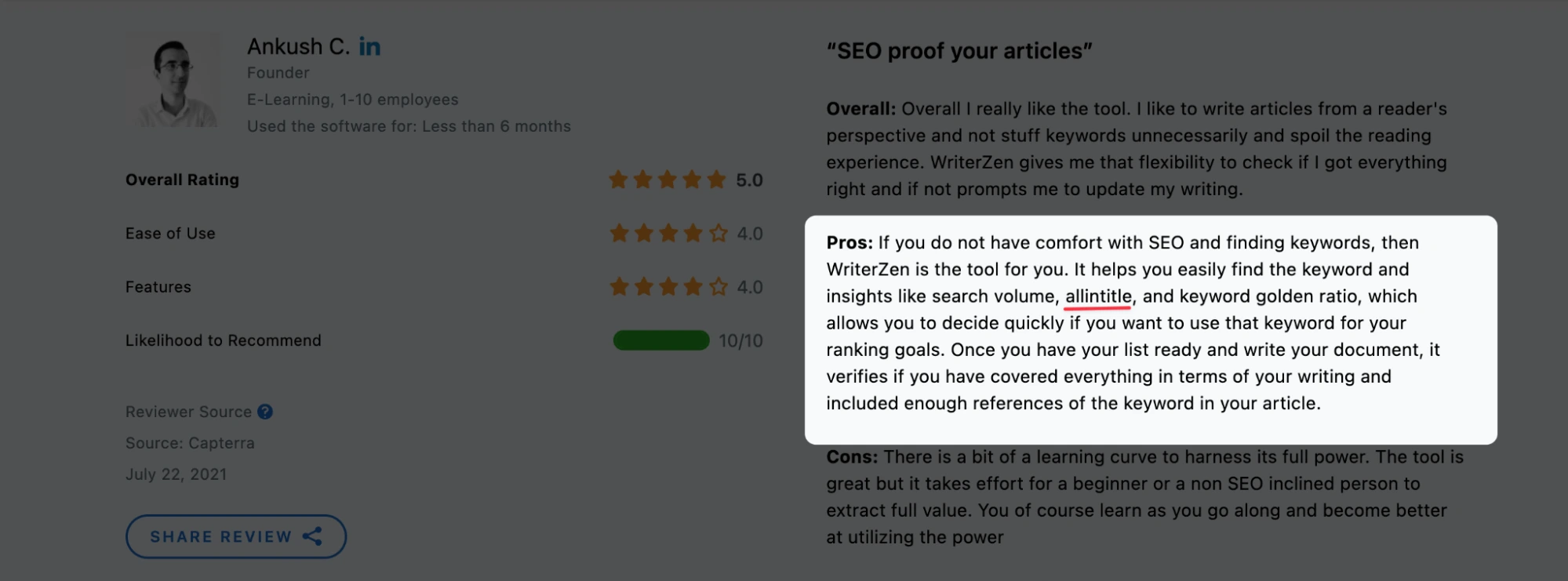 WriterZen Review on Capterra