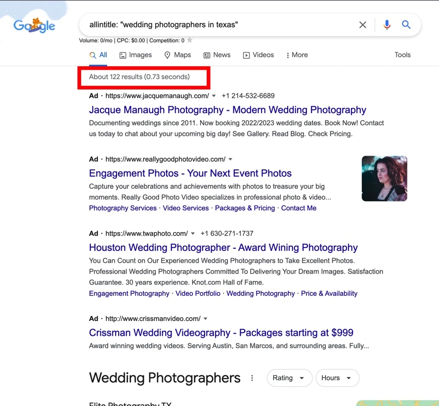 A allintitle Google search returns results