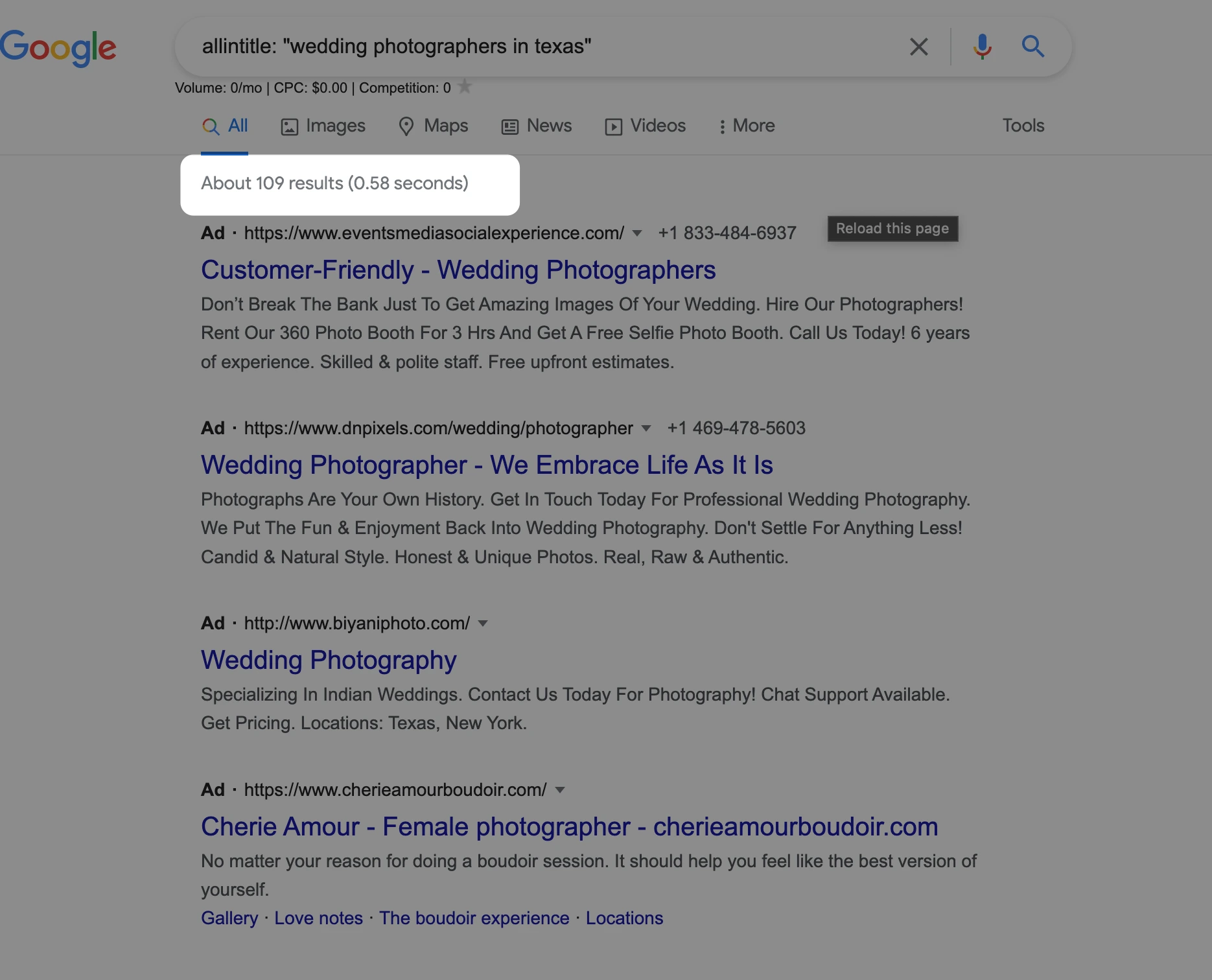 Allintitle with the quote results