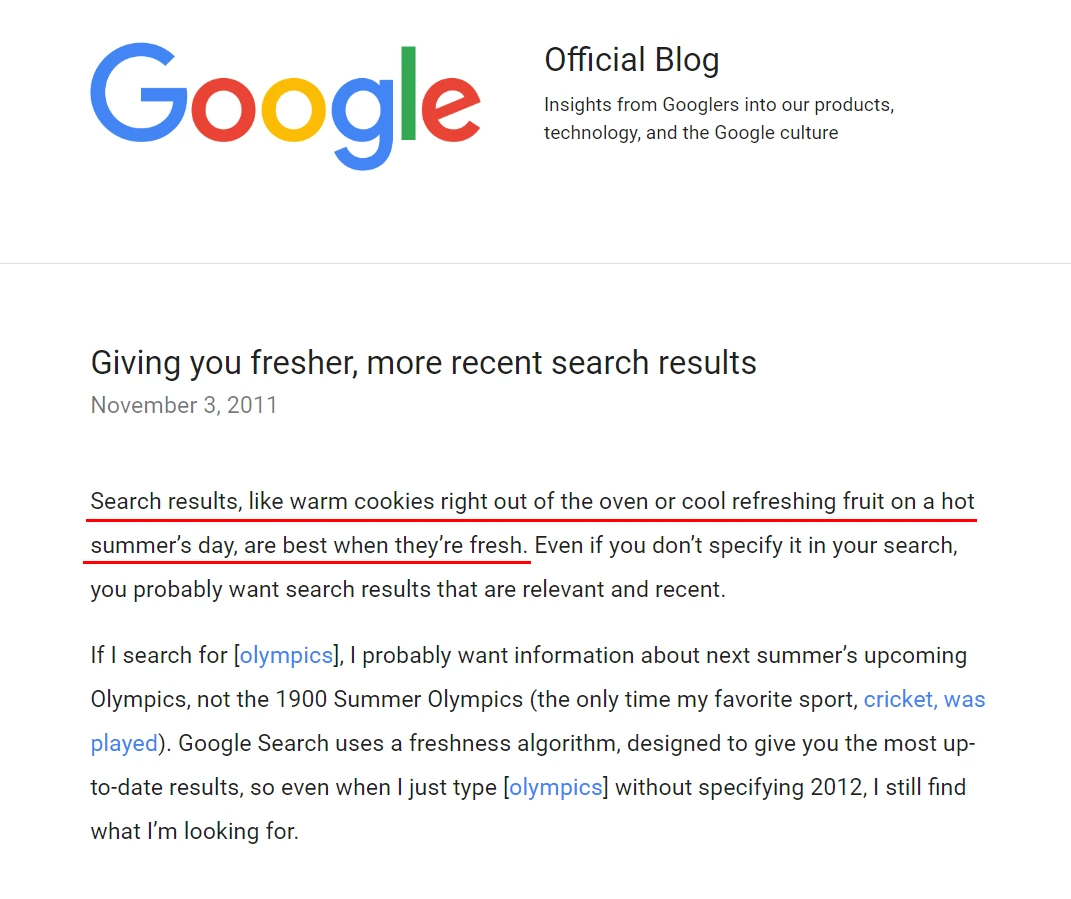 Google States the Importance of Fresh Content