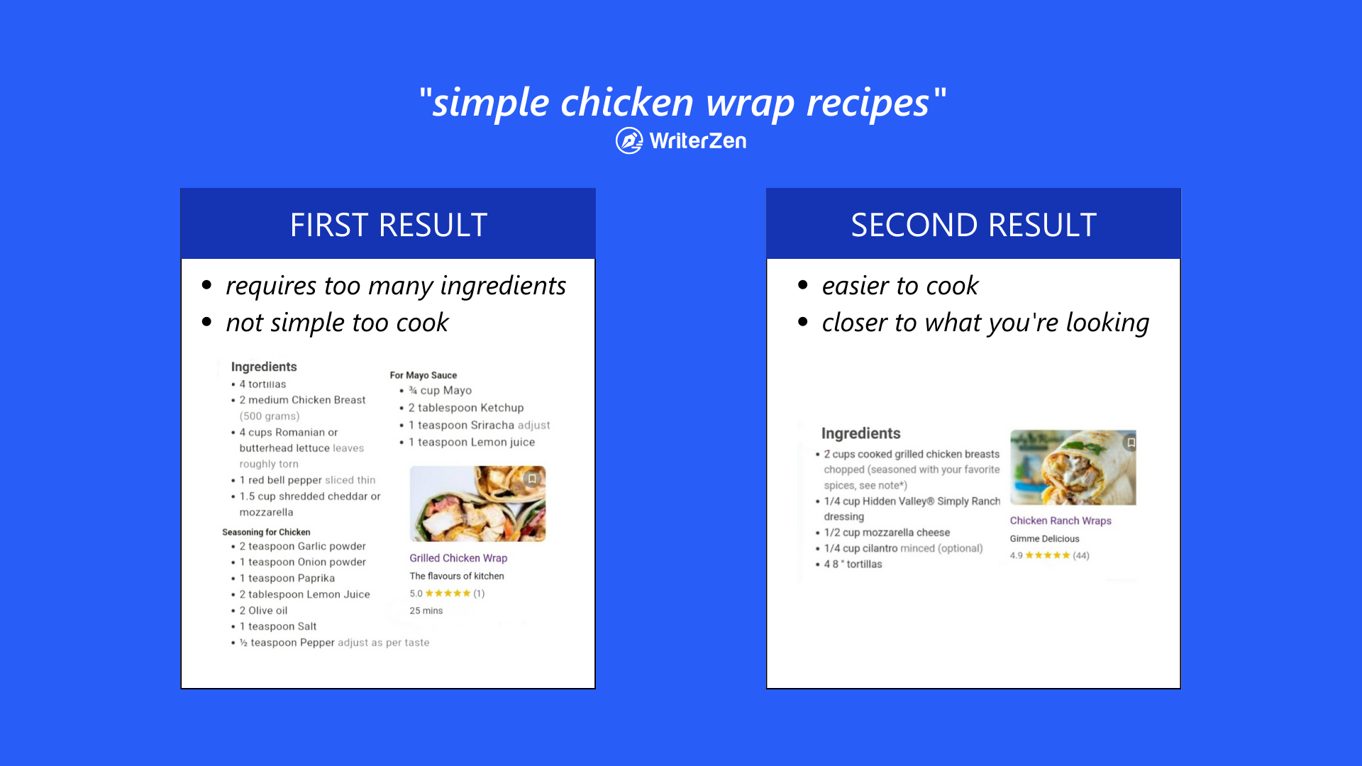 Comparing Two Search Results of Simple Chicken Wrap Recipes
