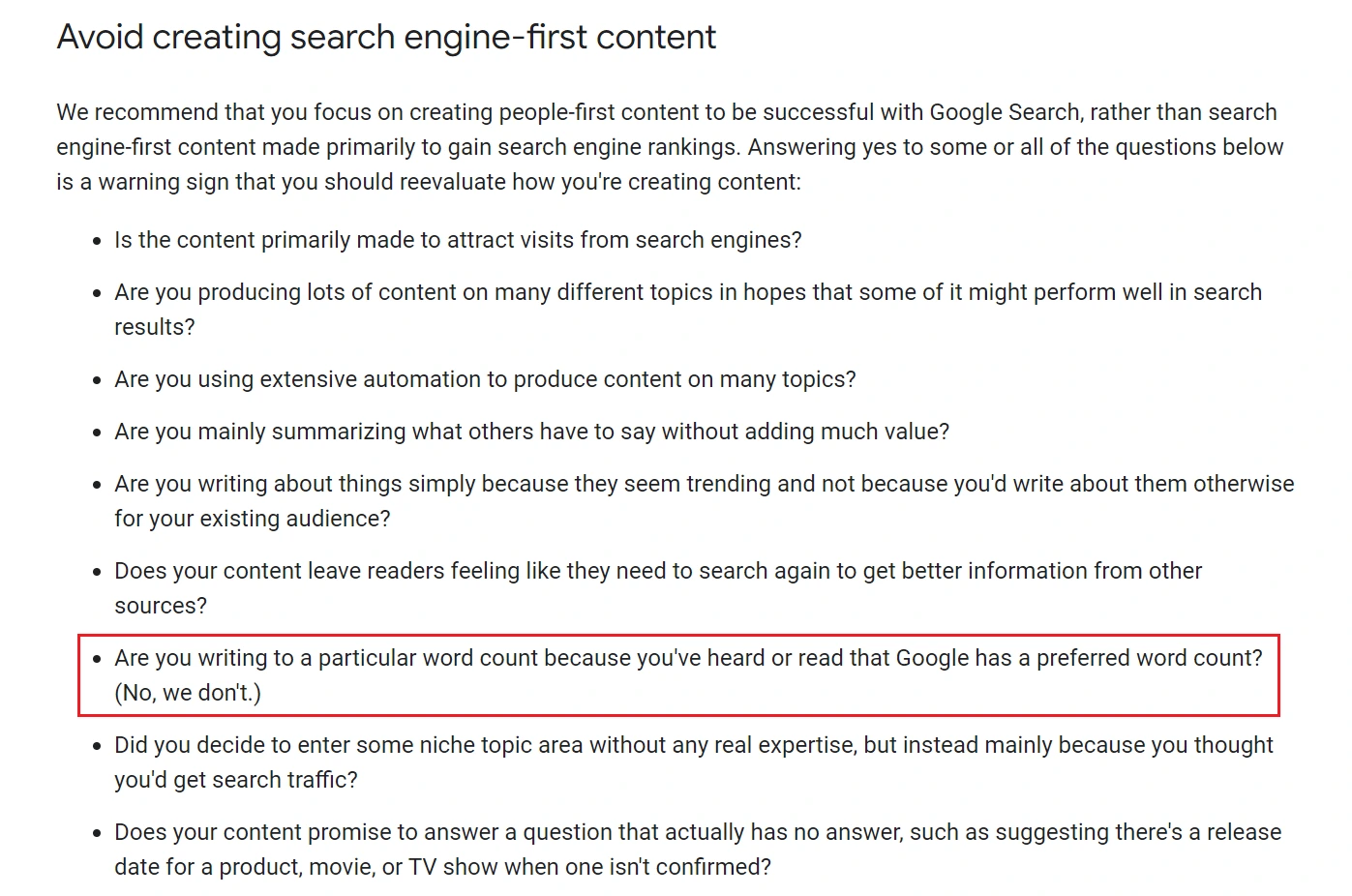 Google confirming word count does not affect SEO