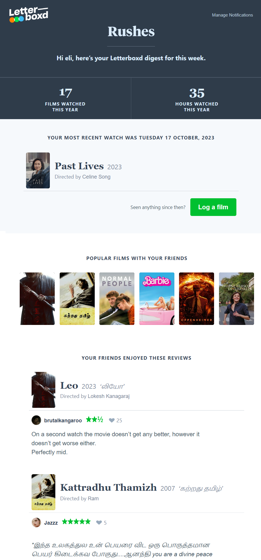 Letterboxd's Personalized Email